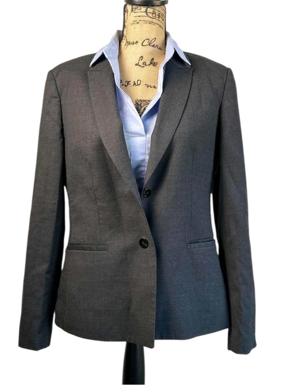 Theory Nichelle Charcoal Gray Single Breasted Wool  Blazer Jacket